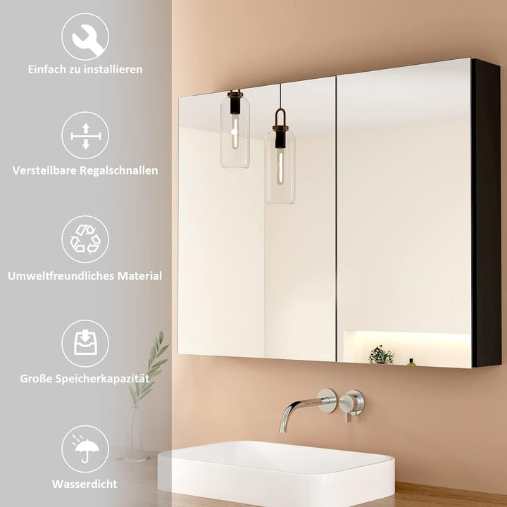 EMKE Spiegelschrank Bad, Badezimmer Spiegelschrank mit Spiegel, 85x65cm Badschrank Wandschrank mit h