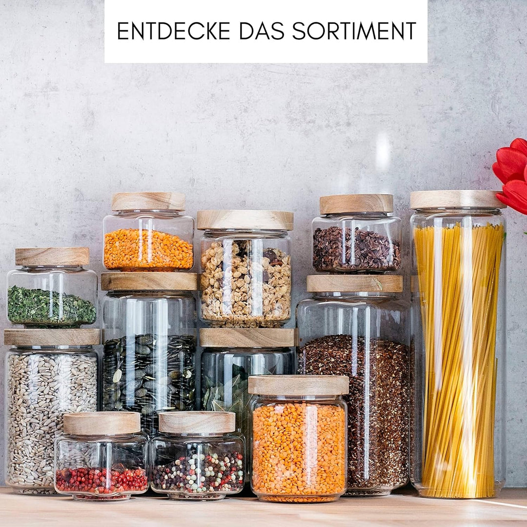 Econovo® geriffelte Vorratsgläser mit Deckel (500ml | 4-tlg.), stapelbar und luftdicht, Aufbewahrung