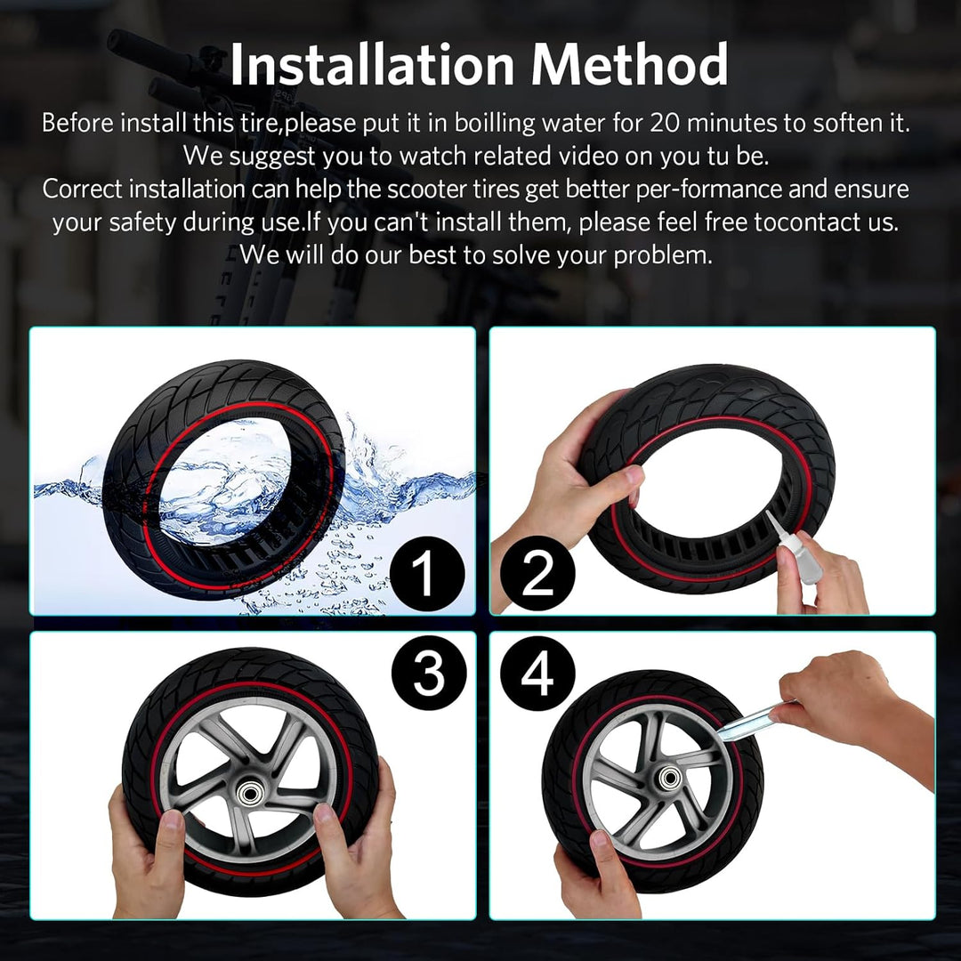 OUXI 10×2.5 Zoll Ersatz-Vollgummireifen 60/70-6.5 für Ninebot G30 Max /G30D mit Montagewerkzeug für