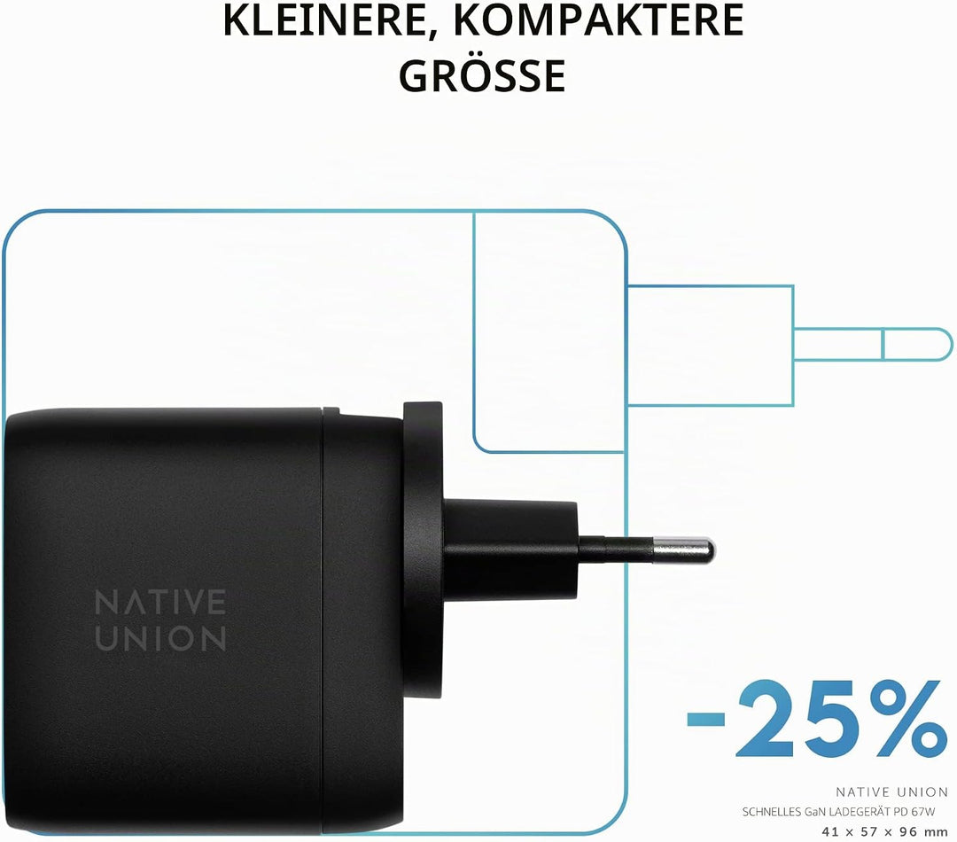 Native Union Schnelles GaN-Ladegerät PD 67W – Ultra-Kompaktes Power Delivery-fähiges USB-C-Ladegerät