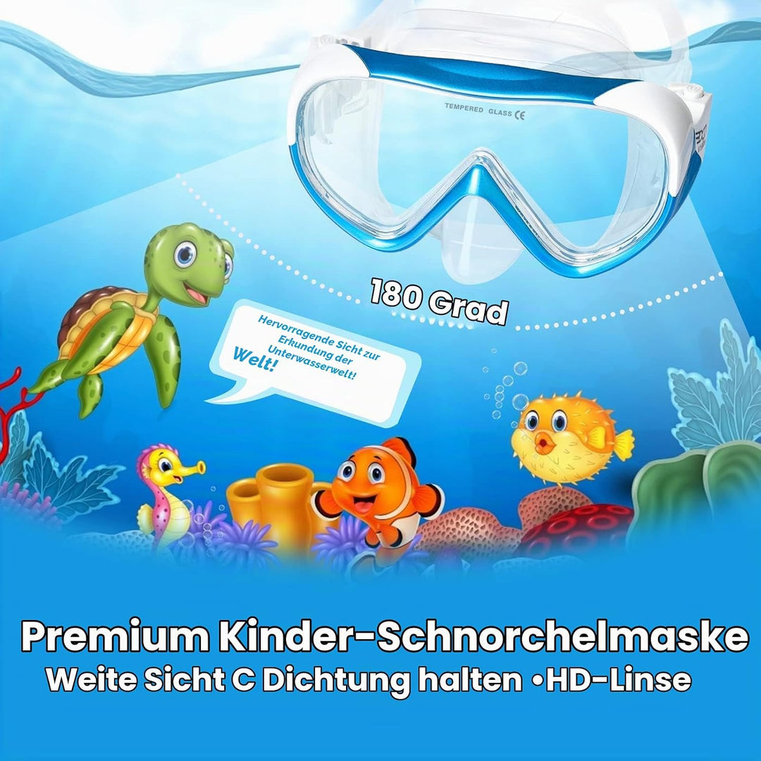 Schnorchelset Kinder, Taucherbrille Kinder Anti-Fog und Trocken Schnorchel - Anti-Leck Tauchmaske Dr