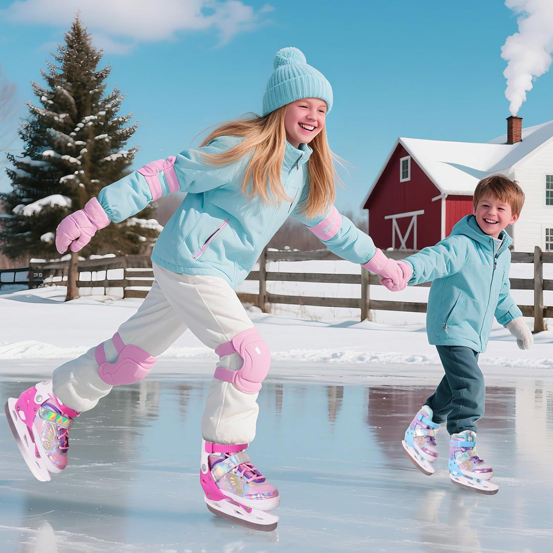 Nattork Mädchen-Eislaufschuhe für Kinder, 4-Fach verstellbar, Butterfly-Eislaufschuhe mit Fleecefutt