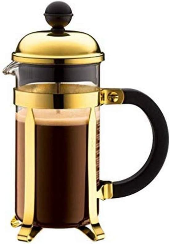 Bodum Chambord Kaffeebereiter 3 Tassen mit Metallrahmen, Chrom, Gold, 0.35