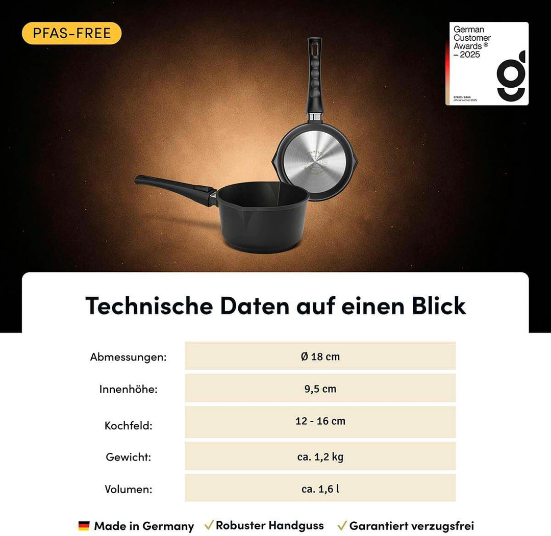 Hoffmann STONIQ Stieltopf Ø 18 cm | 2 Ausgiesser | Milchtopf | IQ-SHIELD PFAS-frei | Induktion | Mad