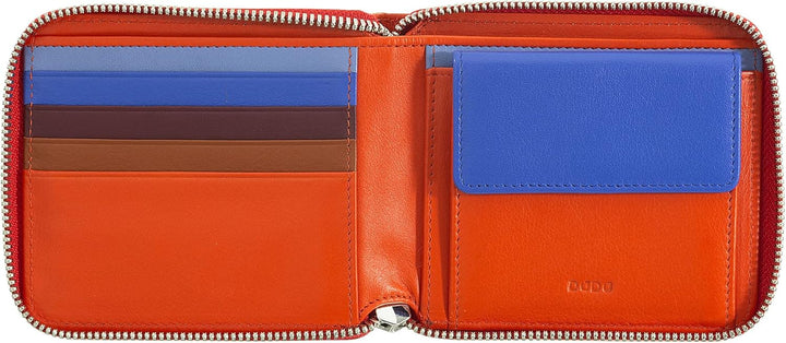 DUDU Herren-Brieftasche RFID, aus weichem Leder mit kleinem aussenliegendem Reissverschluss und 6 Kr