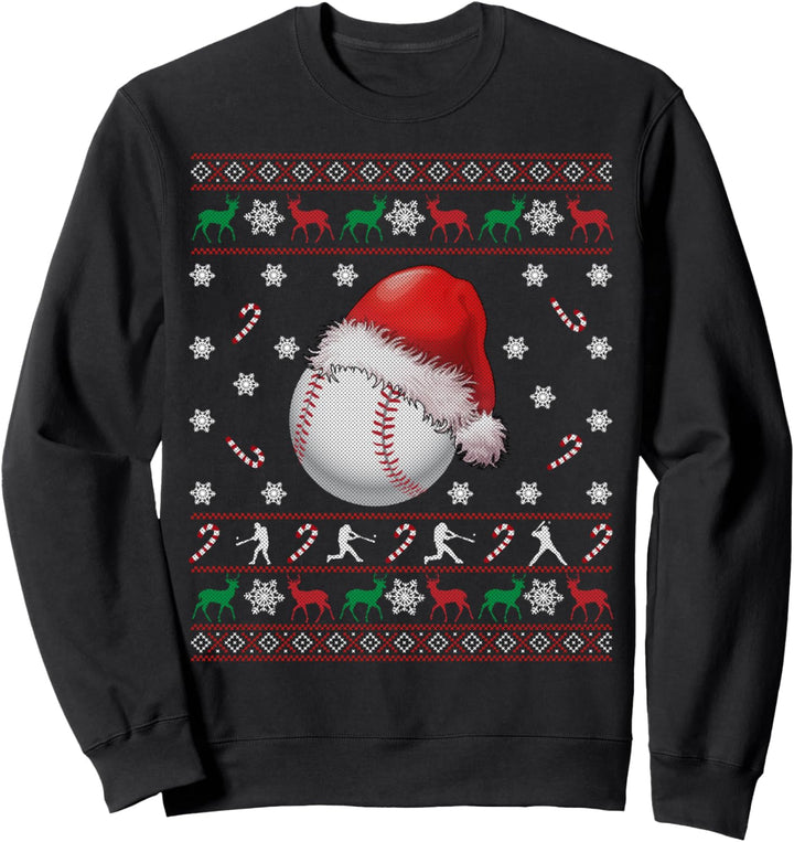 Baseball Ball Santa Hat Funny Sport Ugly Christmas Sweater Sweatshirt