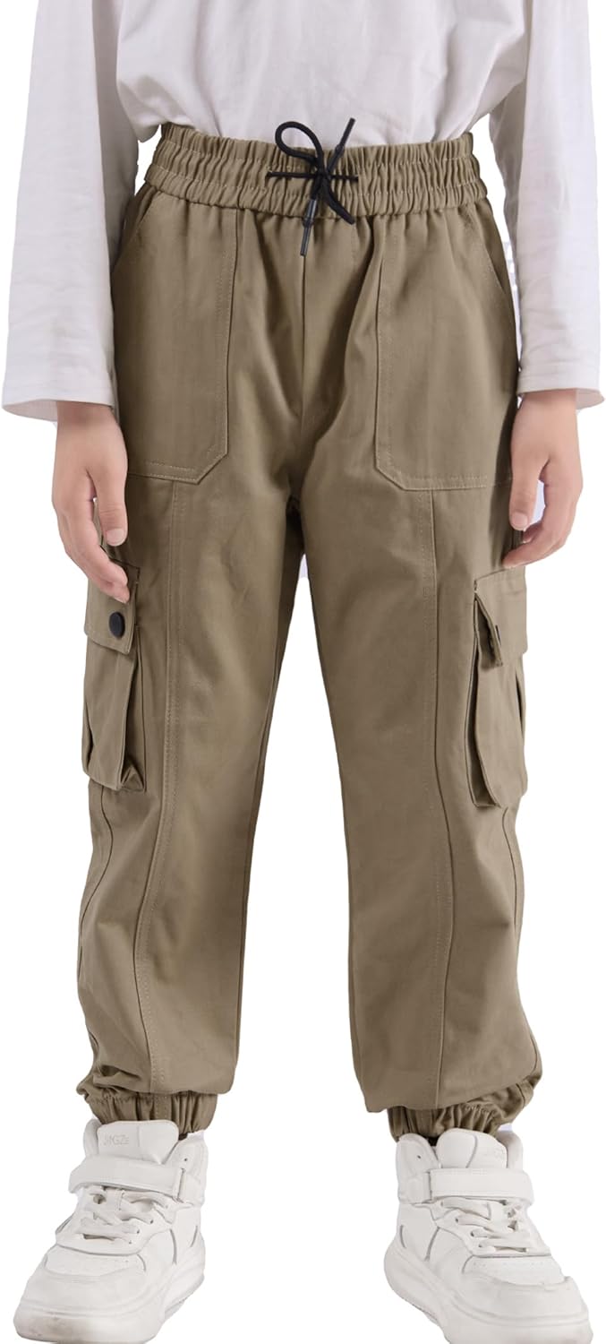 NATUST Kinder Cargo Hose mit elastischem Bund Funktionshose Jungen Jogginghose Outdoor 130 Khaki, 13