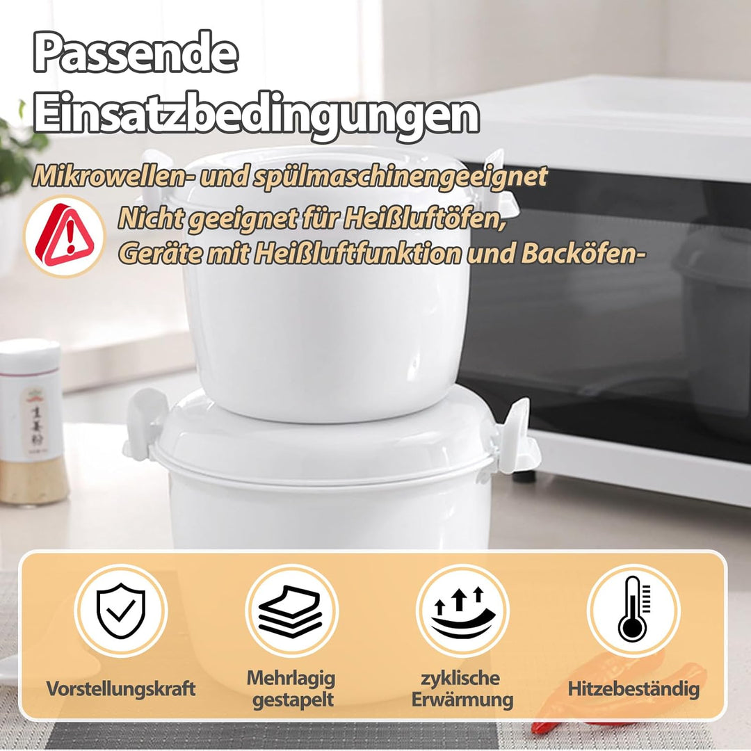 Reiskocher Mikrowelle, Tragbarer Mikrowellen Reiskocher, Mikrowellen Dampfgarer mit Reislöffel & Fil