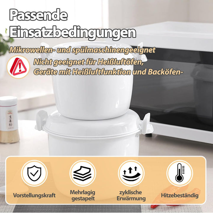 Reiskocher Mikrowelle, Tragbarer Mikrowellen Reiskocher, Mikrowellen Dampfgarer mit Reislöffel & Fil