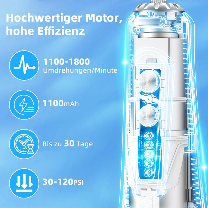 Munddusche Kabellos,Elektrische Zahnreiniger 5 Modi&300ML, Munddusche Testsieger mit 6 Jet-Tipps, Tr