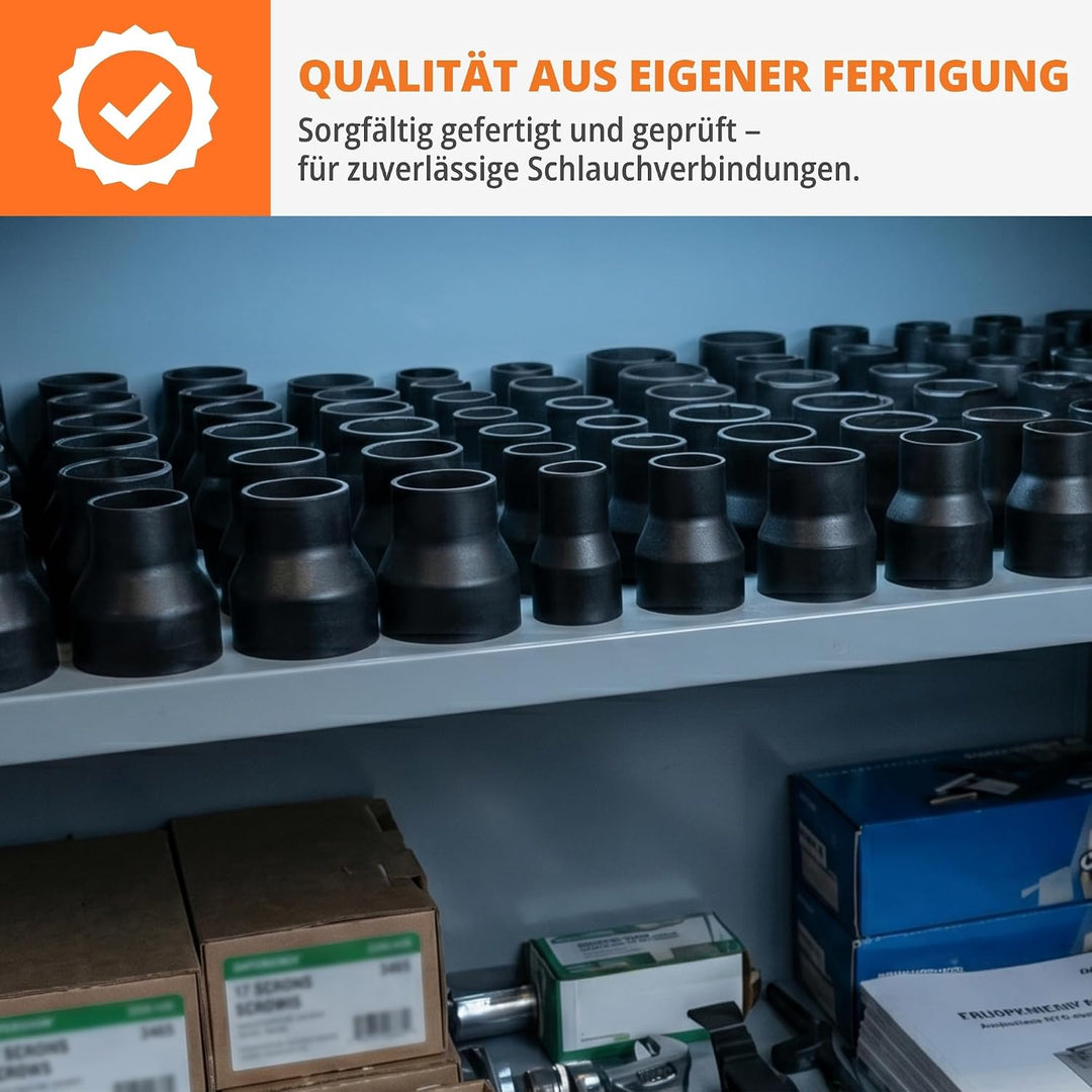 WFix Individueller Schlauchadapter nach Mass (25-40mm) – Konfigurierbares Reduzierstück für Werkstat