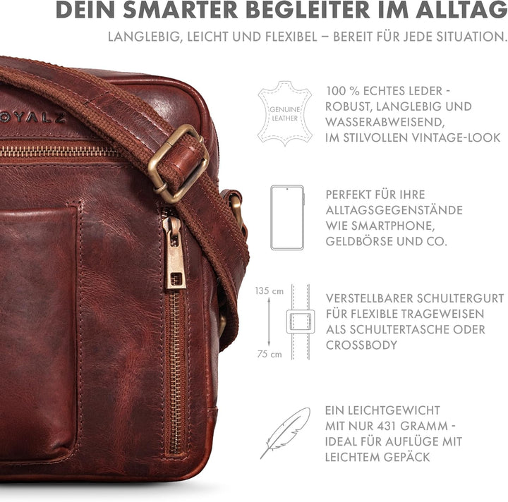 ROYALZ 'Antonio' Herrentasche Leder klein im Vintage Look - kleine Männer Umhängetasche aus Echtlede