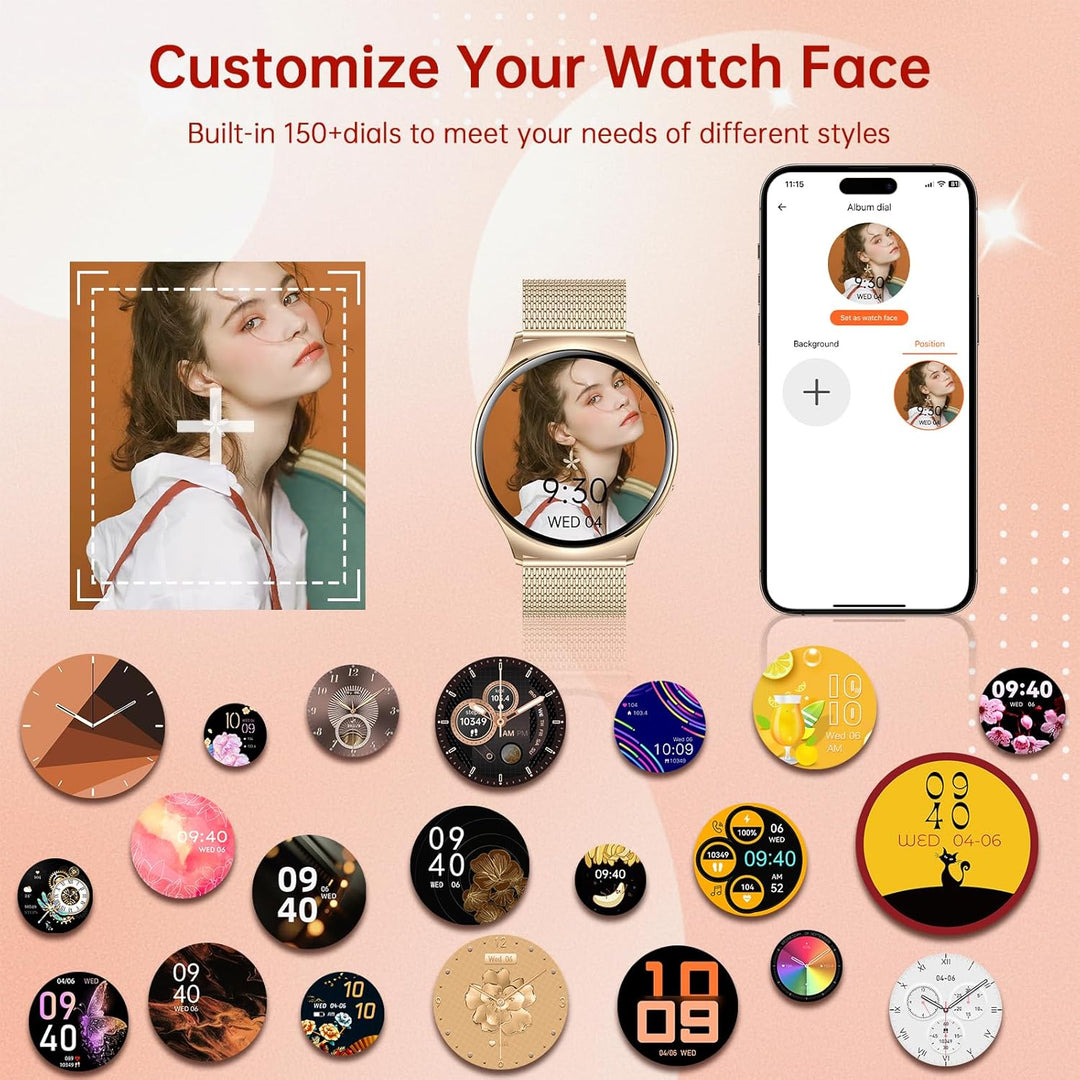 Smartwatch Damen mit Telefonfunktion,1.43" AMOLED Touchscreen Smartwatch Damenuhr Rund für Android i