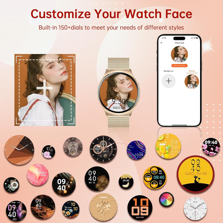 Smartwatch Damen mit Telefonfunktion,1.43" AMOLED Touchscreen Smartwatch Damenuhr Rund für Android i