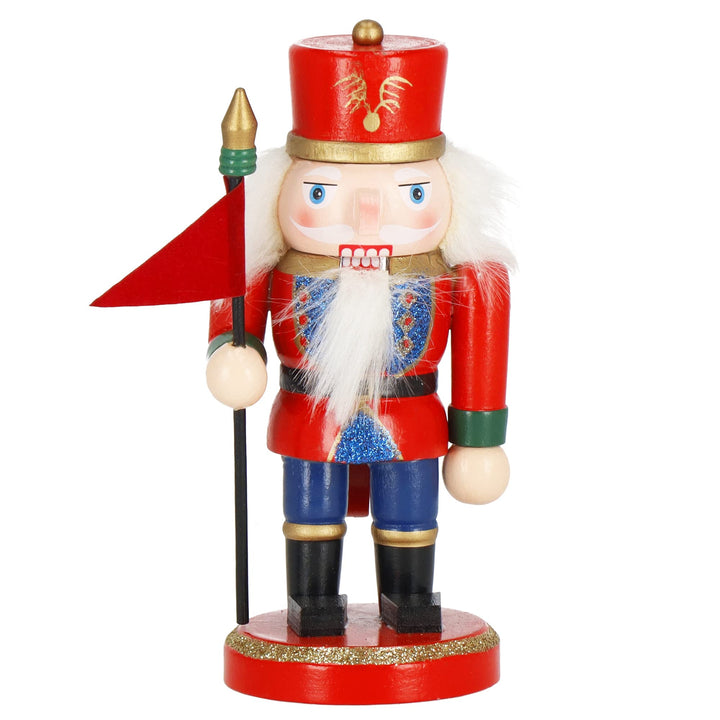 SPRINGOS Dekofigur Nussknacker Soldat mit Fahne 15 cm Weihnachtsdekoration Holzfigur Rot, Soldat Fah