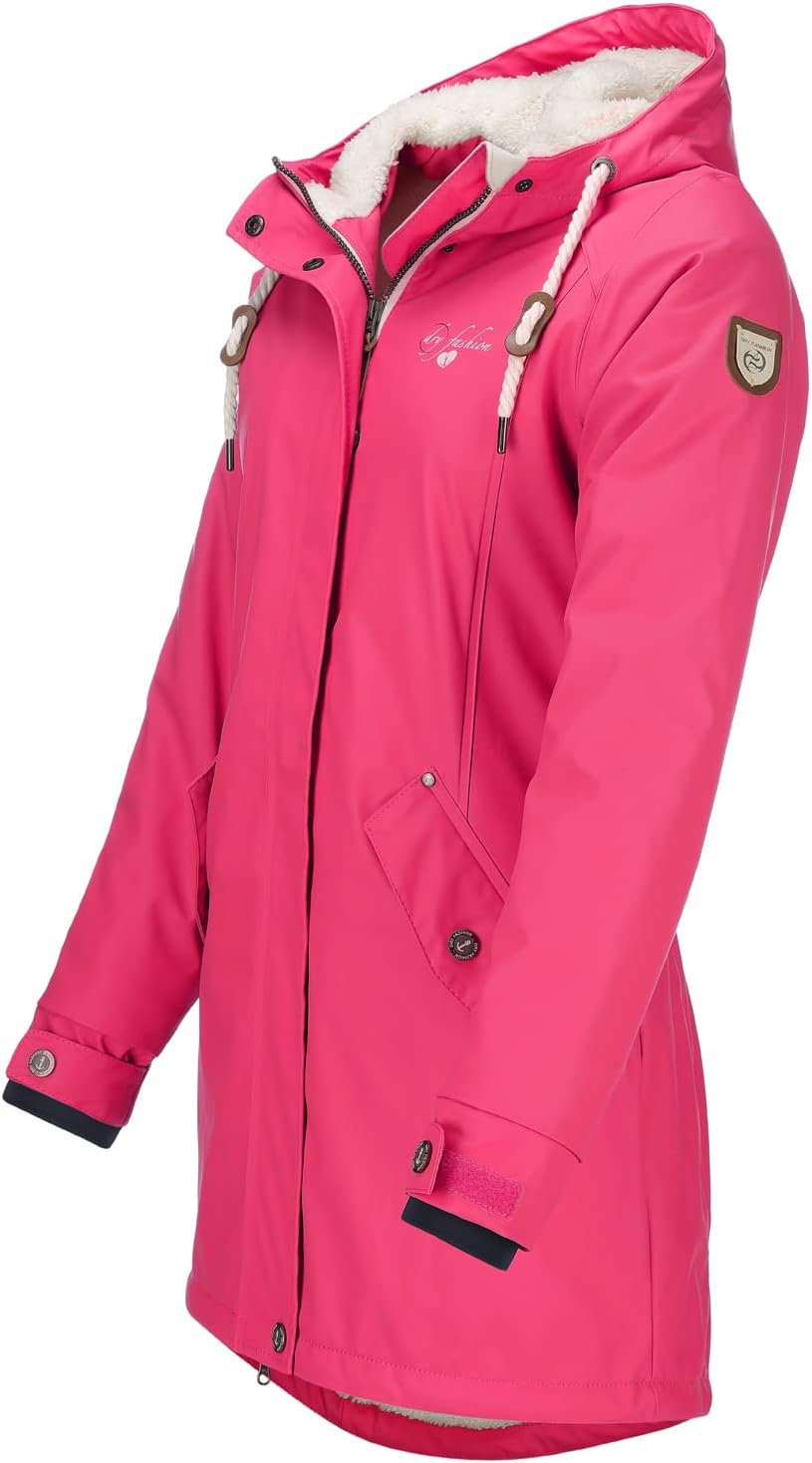 Dry Fashion Damen Regenmantel Malmö - Frauen Regenjacke Jacke mit Kapuze Lang Winddicht Wasserdicht