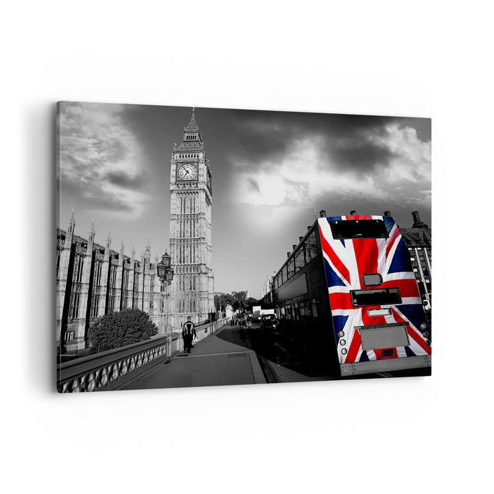 Bilder auf Leinwand 100x70cm Leinwandbild Bus London Big Ben Gebäude Gross Wanddeko Bild Schlafzimme