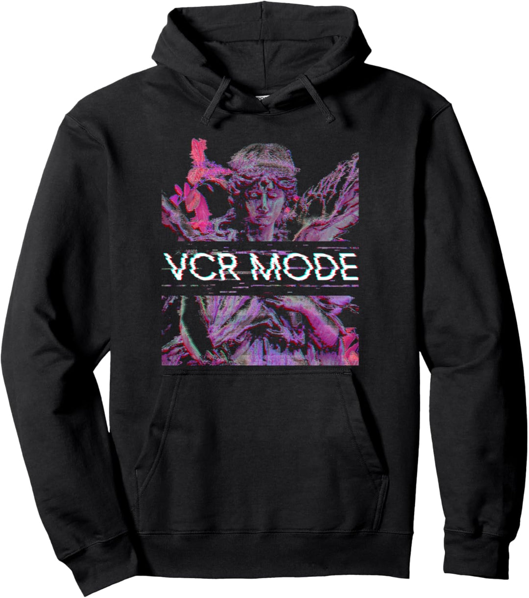Vaporwave Synthwave Angel Vcr-Mode Glitch Pullover Hoodie