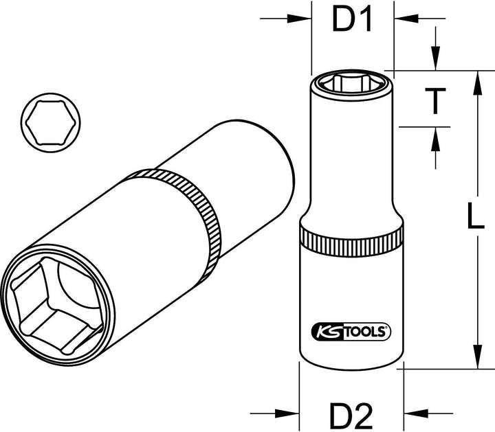 KS Tools 918.5391 1/2" CHROMEplus Sechskant-Stecknuss, lang, 36 mm