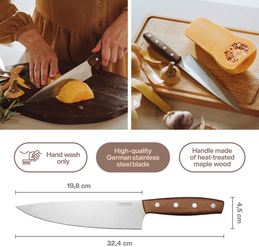 Fiskars Folken Kochmesser, Gross, Klingenlänge 20 cm, Klinge aus deutschem Edelstahl, Griff aus FSC-