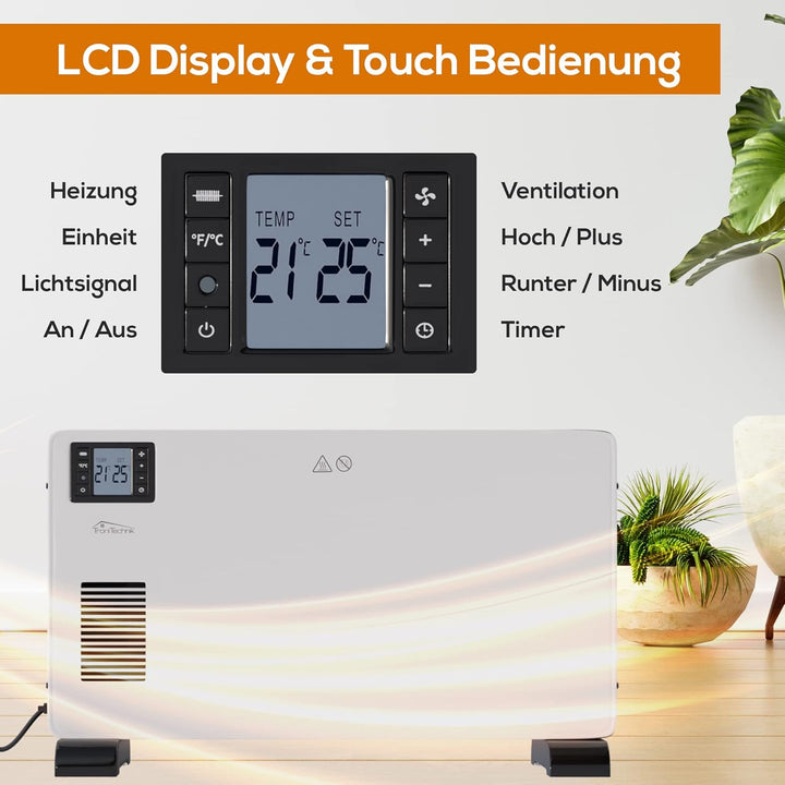 Tronitechnik® Elektroheizer Konvektor-Heizung mit 3 Heizstufen 1000/1300/2300 Watt, Elektroheizung m