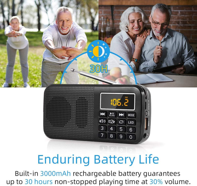PRUNUS J-725 FM UKW Radio Klein, Digital Radio mit 3000mAh Wiederaufladbare Batterie, Kofferradio Tr