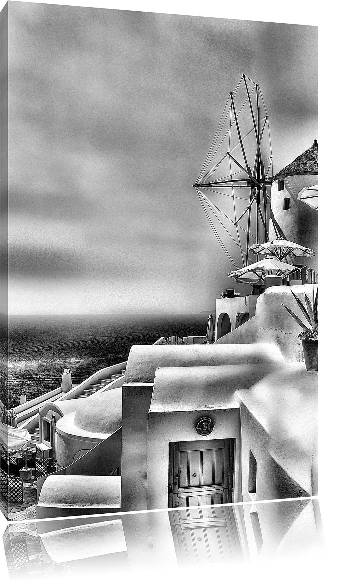 Monocrome, Stadt am Meer, Format: 100x70 auf Leinwand, XXL riesige Bilder fertig gerahmt mit Keilrah