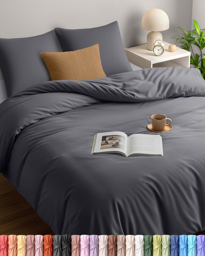 Utopia Bedding Bettwäsche Set - Mikrofaser Bettbezug 260x240 cm + 2 Kissenbezüge 65x65 cm - Grau 260