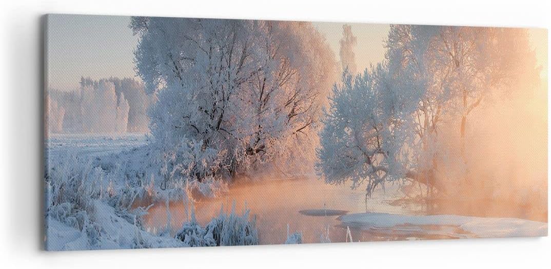Wandbilder Dekoration Wohnzimmer Winter Schnee Fluss Panorama Bilder auf Leinwand 120x50cm Leinwandb