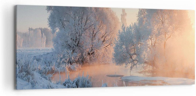 Wandbilder Dekoration Wohnzimmer Winter Schnee Fluss Panorama Bilder auf Leinwand 120x50cm Leinwandb