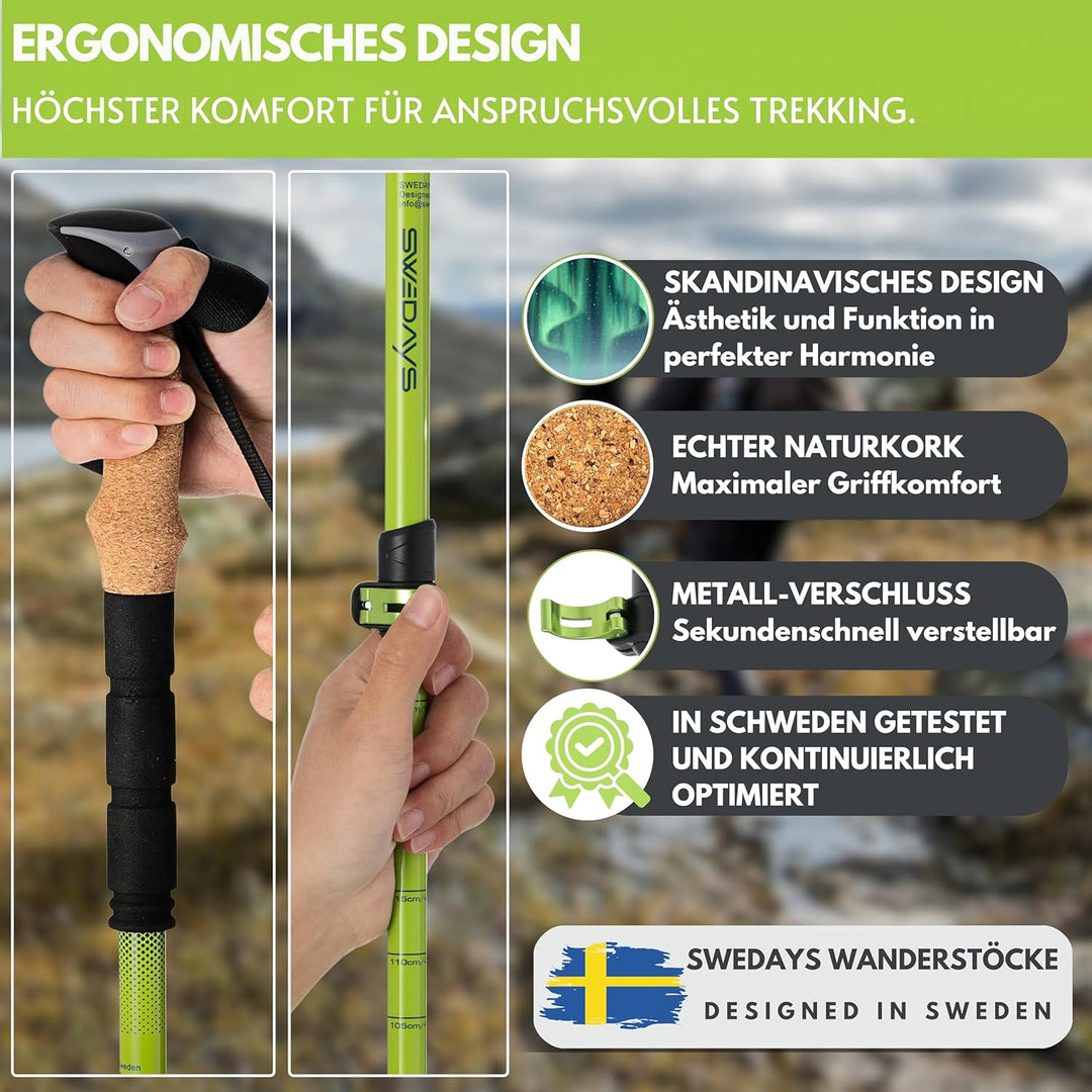Wanderstöcke Teleskop aus Carbon & Aluminium - Nordic Walking Stöcke mit Korkgriff für Damen & Herre
