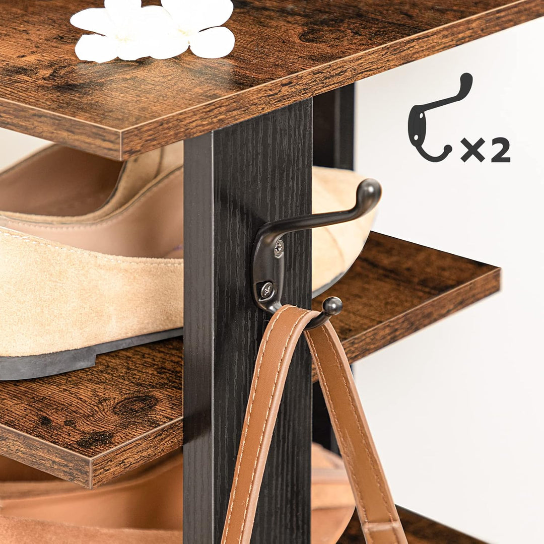 HOOBRO 8-lagiges Schuhregal, schmales Schuhablage, Schuhschrank mit 2 Haken, Ablagegestelle, platzsp