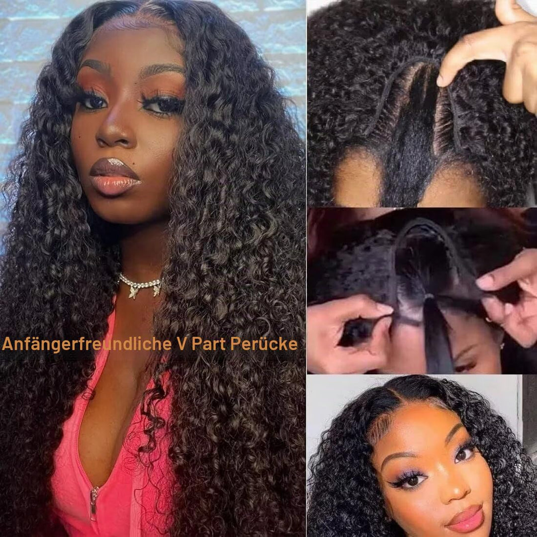 Echthaar Perücke Water Wave V Part Human Hair Wig For Women Culy V Part Human Hair None Lace Front W