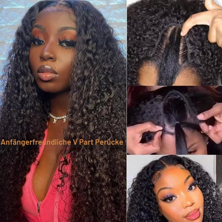 Echthaar Perücke Water Wave V Part Human Hair Wig For Women Culy V Part Human Hair None Lace Front W
