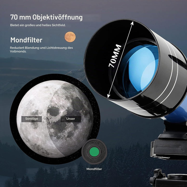 Aomekie Teleskop Astronomie 70/400 Fernrohr Teleskop mit Tasche für Kinder Erwachsener mit Aluminium