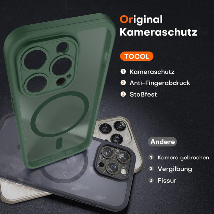 TOCOL für iPhone 15 Pro Max Hülle für Magsafe, Vollständiger Kameraschutz Stossfest Kratzfest Transl