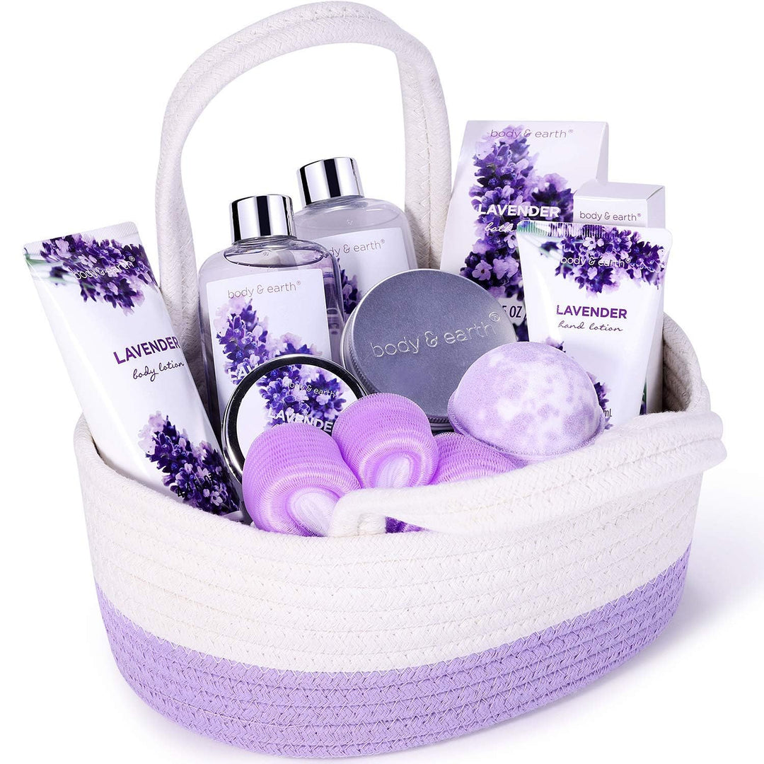 BODY & EARTH Geschenkset für Frauen - 11 tlg. Badeset Geschenke mit Lavendel Duft Produkte, Geschenk