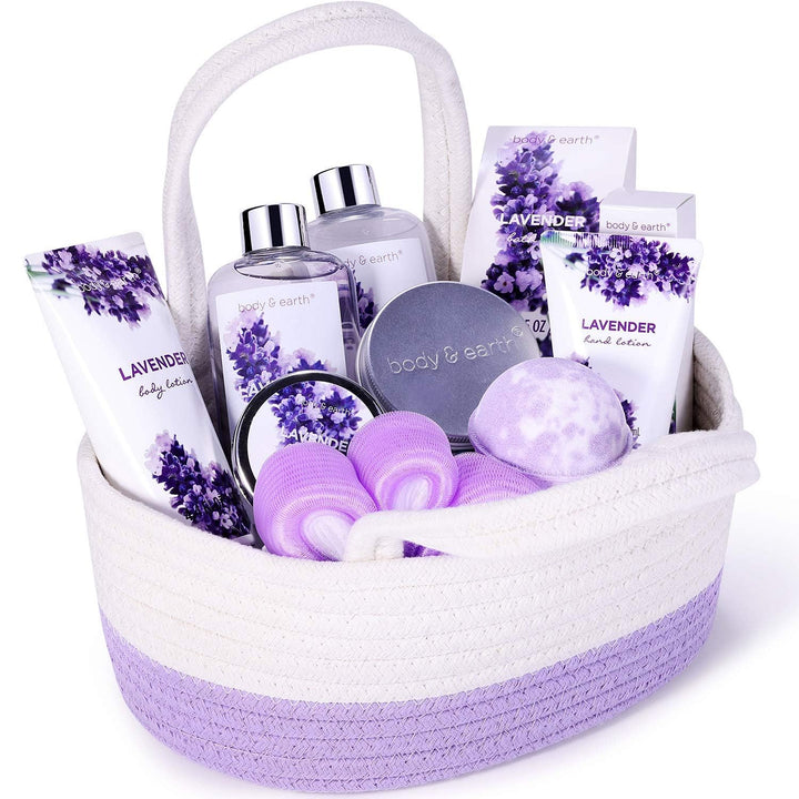 BODY & EARTH Geschenkset für Frauen - 11 tlg. Badeset Geschenke mit Lavendel Duft Produkte, Geschenk