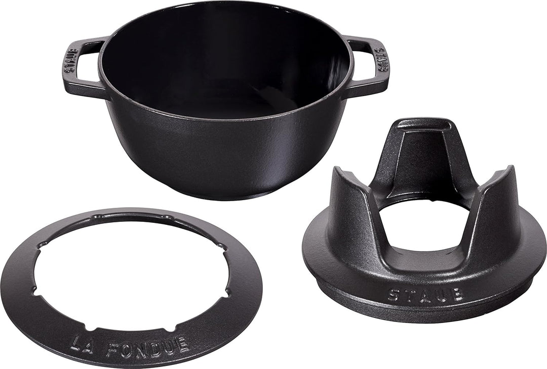 STAUB Fondue Set mit 6 Gabeln, Geeignet für Käse- Schoko- und Fleisch-Fondue, Gusseisen, 20 cm, Schw