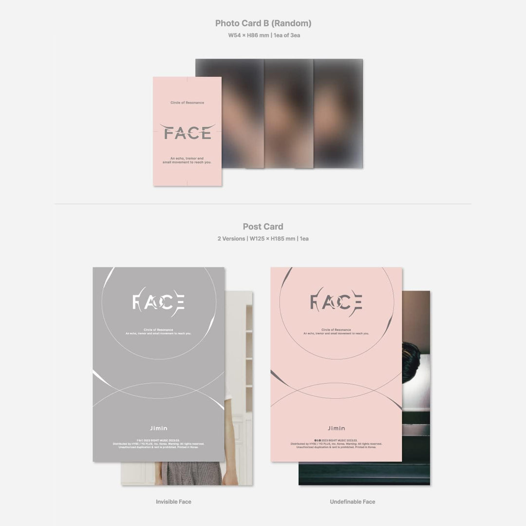 JIMIN OF BTS - [FACE] (Invisible Face Ver.) Photo Book + CD + Photo Card A + Photo Card B + Post Car