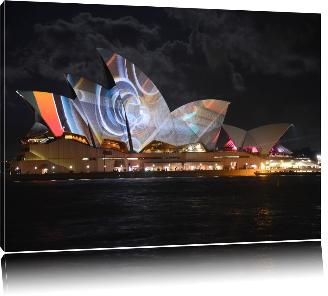 Pixxprint Dark Sydney Opera House Lichterauf Leinwand, XXL riesige Bilder fertig gerahmt mit Keilrah