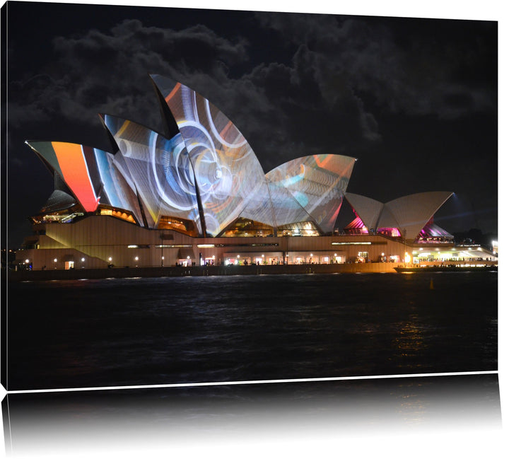 Pixxprint Dark Sydney Opera House Lichterauf Leinwand, XXL riesige Bilder fertig gerahmt mit Keilrah