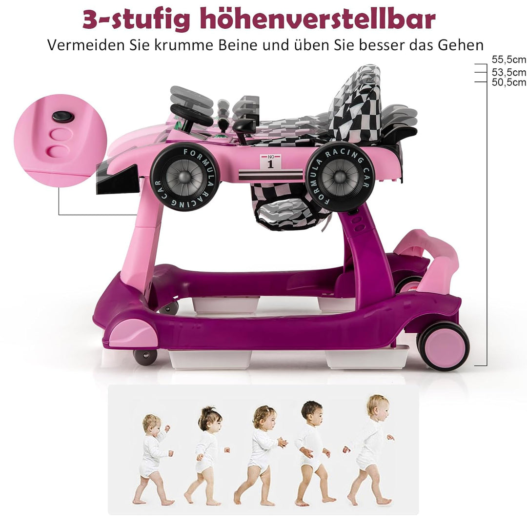 GOPLUS 4 in 1 Baby Lauflernhilfe, Lauflernwagen höhenverstellbar mit Licht &amp; Musik, Baby Walker Auto