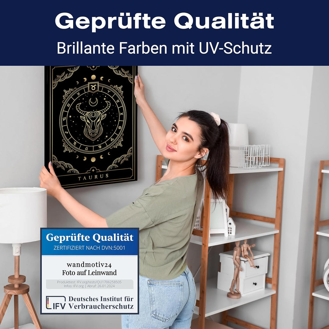 wandmotiv24 Leinwandbild Sternzeichen, 80x60cm, Hochformat, Stier, Astrologie, Deko, Bilder auf Lein