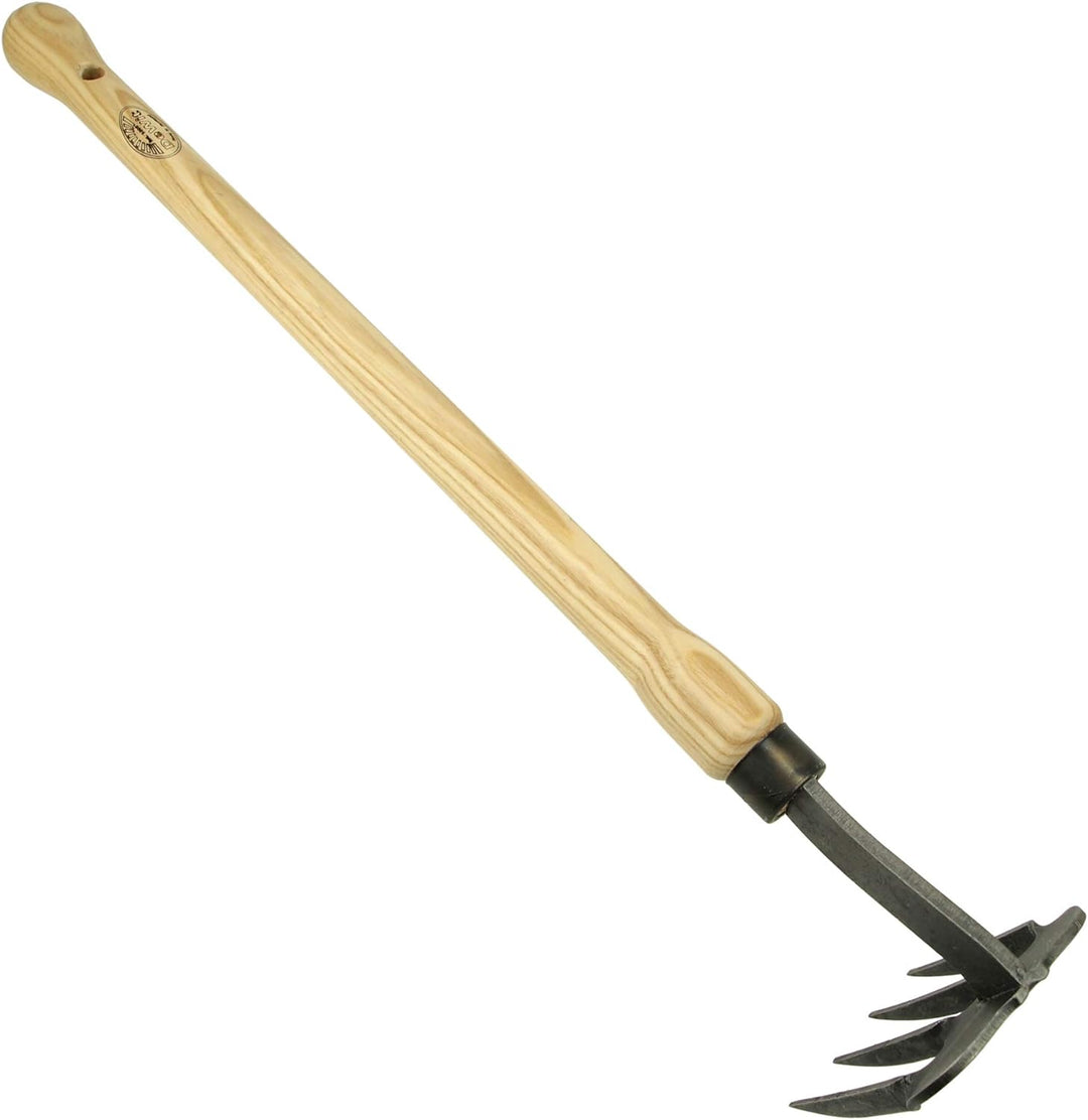 DeWit Garten-Klaue 55,5 cm I Profi Grubber aus geschmiedetem Borstahl mit 4 gedrehten, konischen Zin