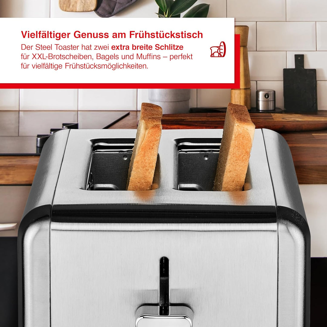 Solis Edelstahl-Toaster mit 2 extra grossen Schlitzen, Krümelschublade, 925 Watt, Toaster Steel (Typ