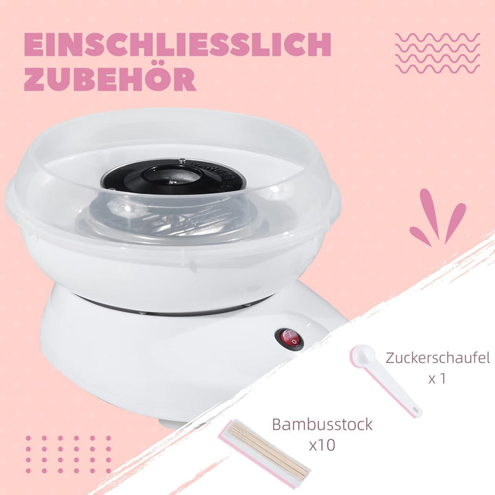 HOMCOM Zuckerwattemaschine für Zuhause Cotton Candy Machine Zuckerwatte Maschine mit Stäbchen und Me