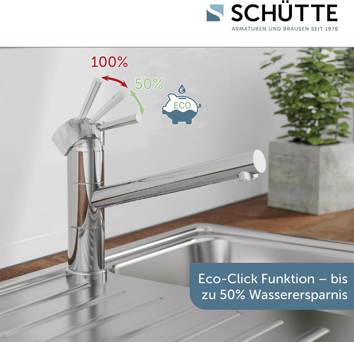 SCHÜTTE 33790 UNICORN Niederdruck-Küchenarmatur 150° schwenkbar, Wasserhahn für die Küche mit Anti-N