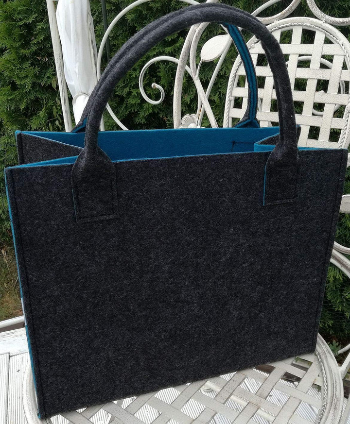 LaFiore24 Hochwertige Filztasche Einkaufstasche Festival Grau-türkis, Grau-türkis
