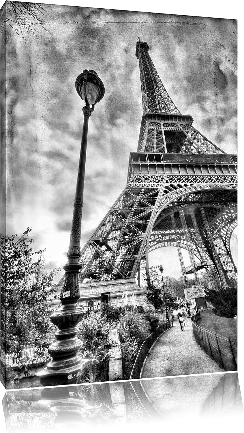 Pixxprint Pariser Eifelturm Retro / 100x70cm Leinwandbild bespannt auf Holzrahmen/Wandbild Kunstdruc